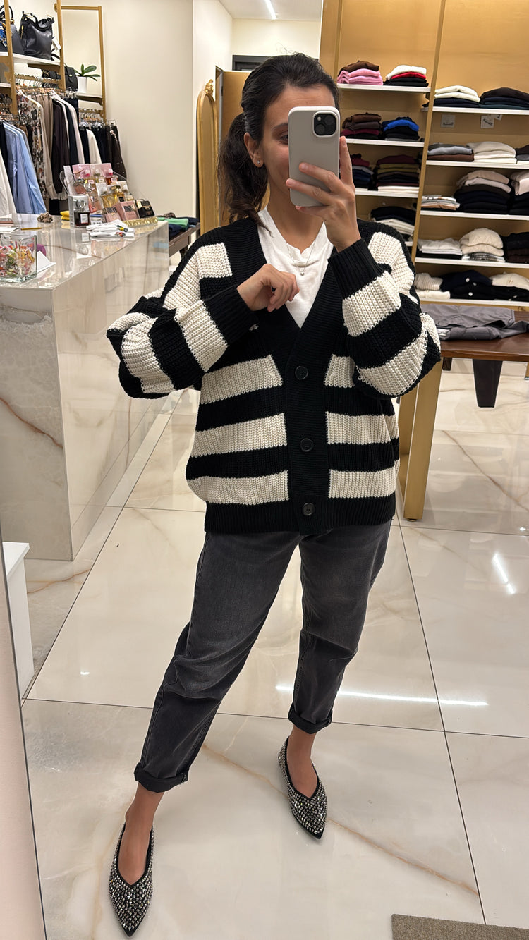 SUSY MIX - CARDIGAN RIGATO - NERO