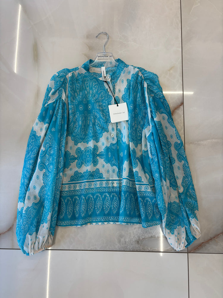 TENSIONE IN - CAMICIA IN MUSSOLA DI COTONE - AZZURRO ACQUA