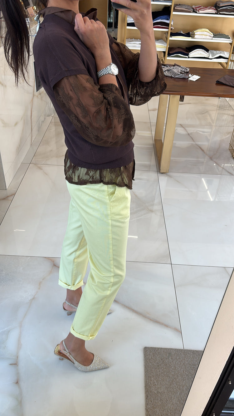 Susy mix - Maglia pizzo e fiocco  - marrone