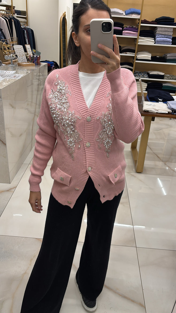 CARDIGAN - RICAMO - ROSA