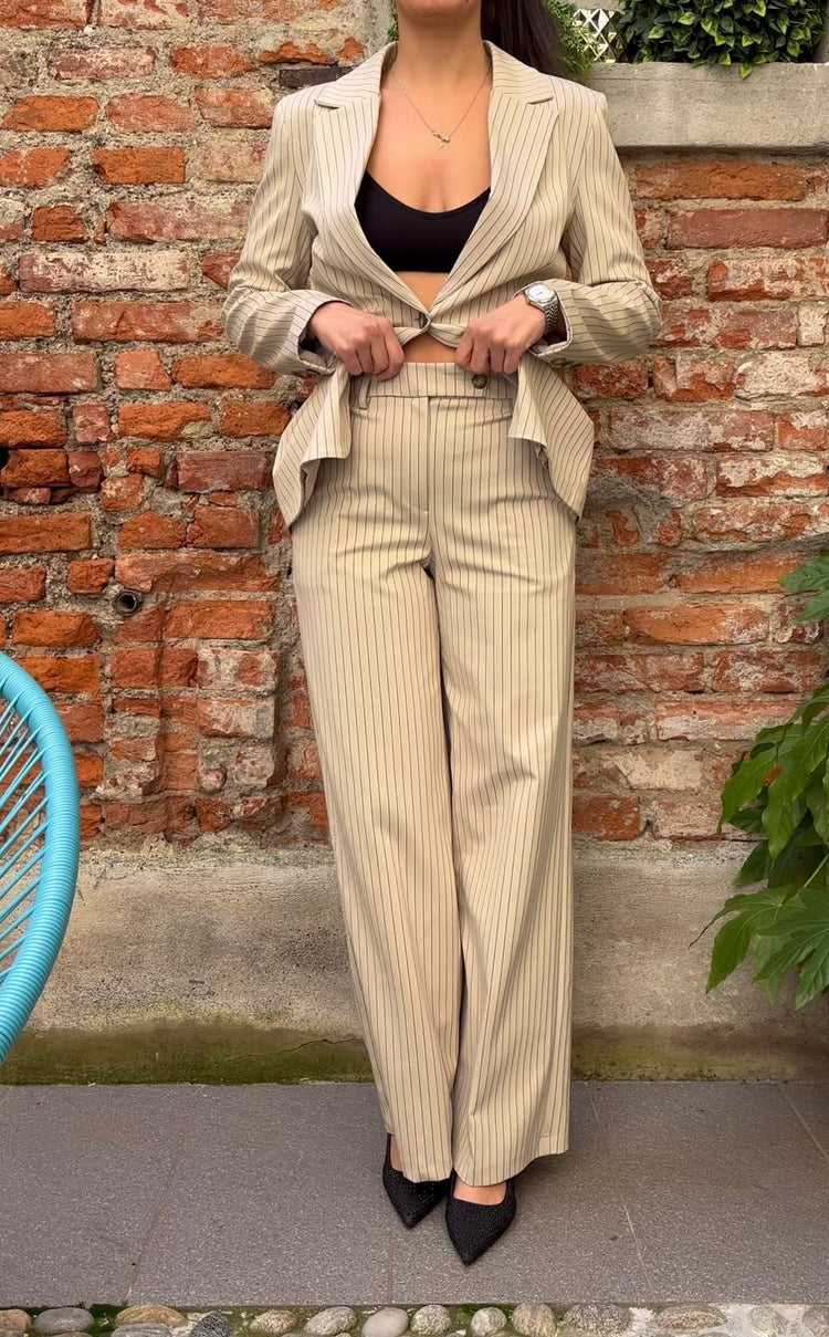 TENSIONE IN - PANTALONE GESSATO - BEIGE