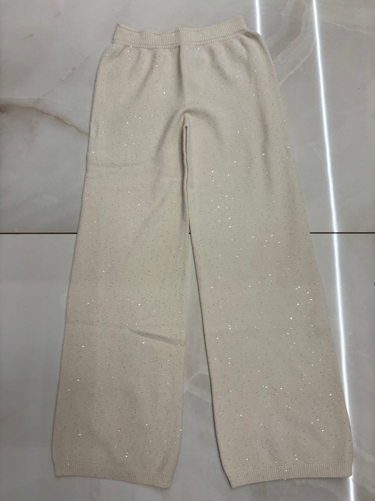 SUSY MIX - PANTALONE PALAZZA CON MICROPAILLETTES - LATTE