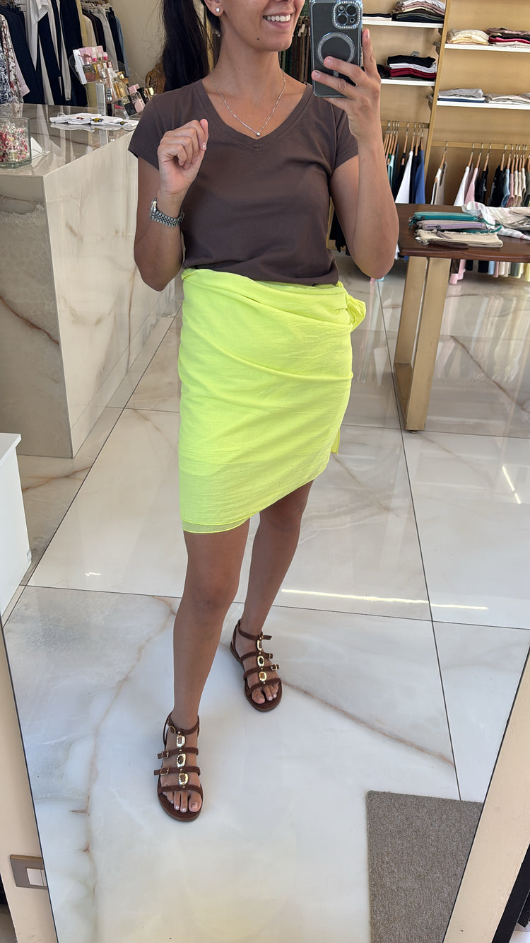 TENSIONE IN - GONNA IN MUSSOLA DI COTONE - GIALLO LIME