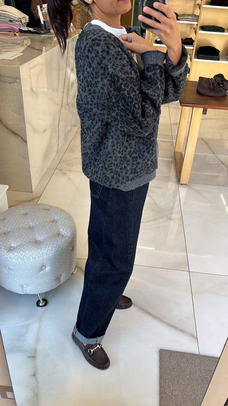 SUSY MIX - CARDIGAN STAMPA LEOPARDATA LUREX - GRIGIO