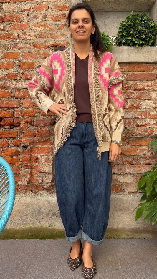 TENSIONE IN - CARDIGAN ROMBI ALL - FUCSIA