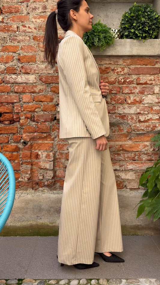 TENSIONE IN - PANTALONE GESSATO - BEIGE