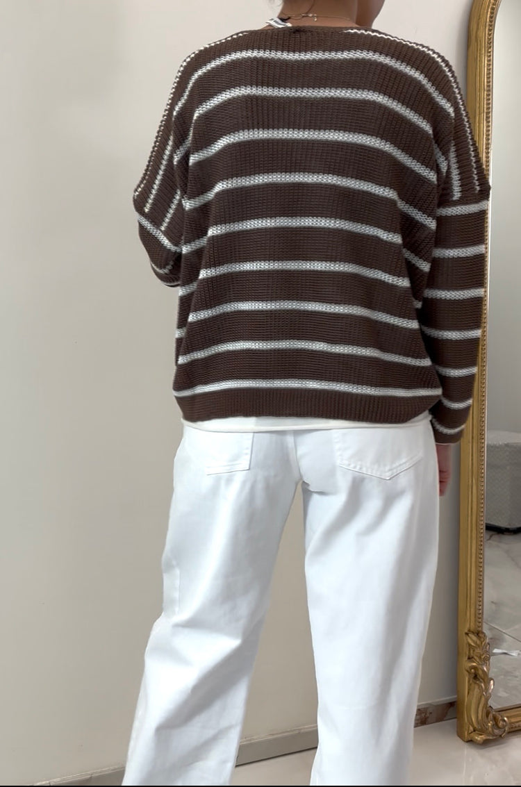 TENSIONE IN - MAGLIA RIGHE - CHOCO BIANCO