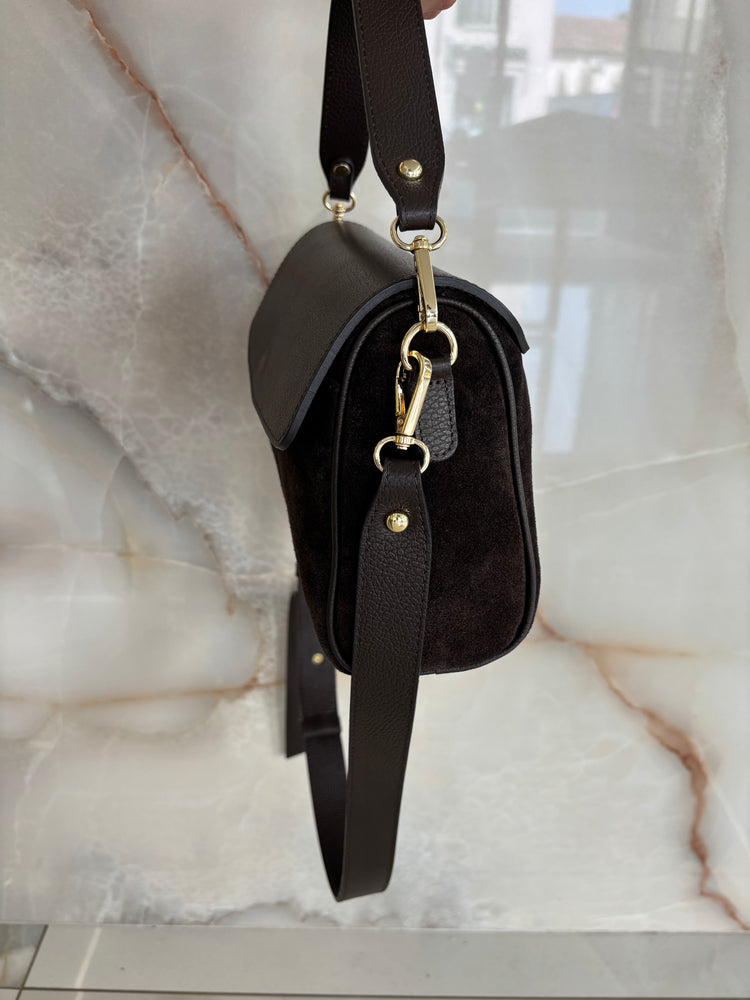 BORSA SUEDE E PELLE  - TESTA DI MORO