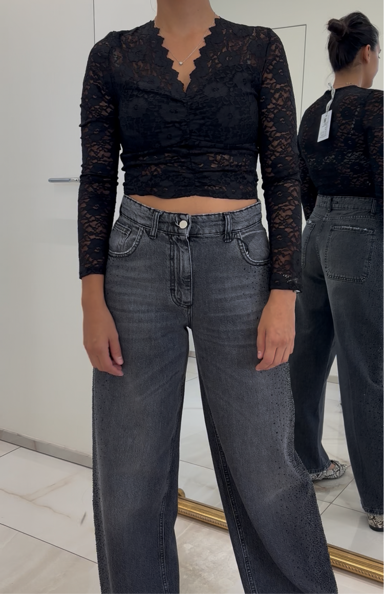 SUSY MIX - MAGLIA PIZZO SCOLLO V - NERO