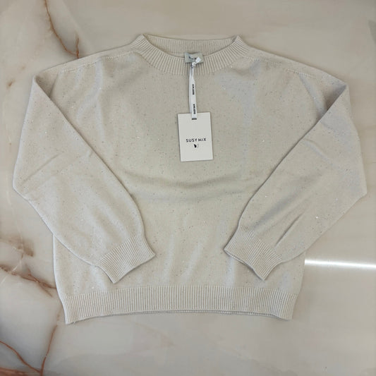 SUSY MIX - MAGLIA GIROCOLLO PAILLETES - LATTE