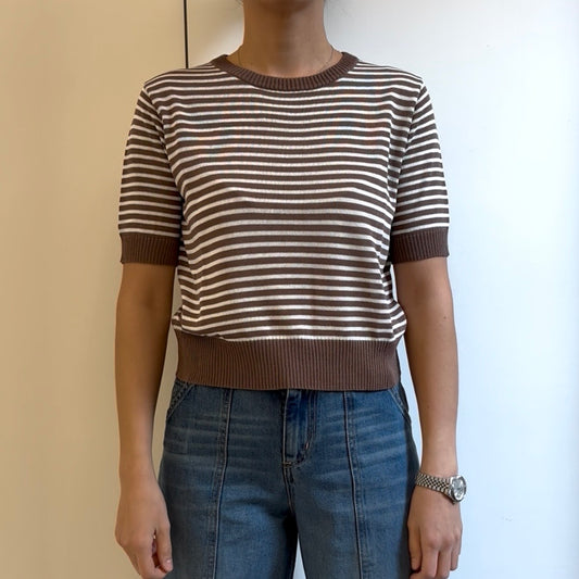 SUSY MIX - MAGLIA RIGATA MANICA 3/4 - FANGO