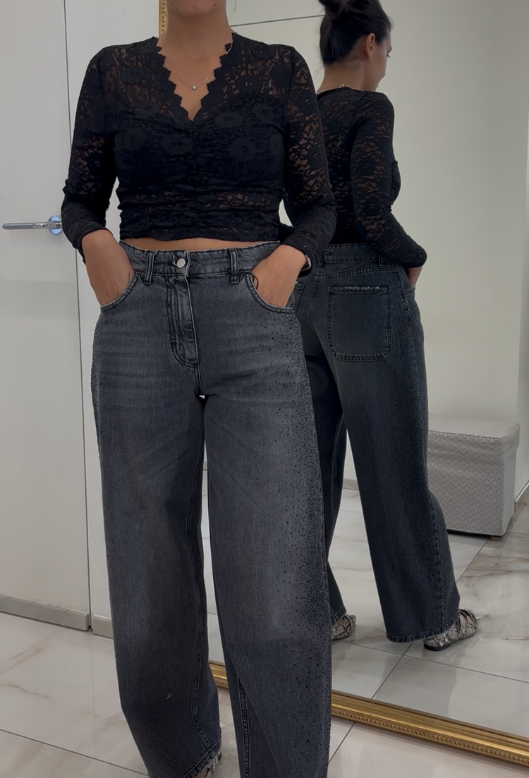 SUSY MIX - MAGLIA PIZZO SCOLLO V - NERO