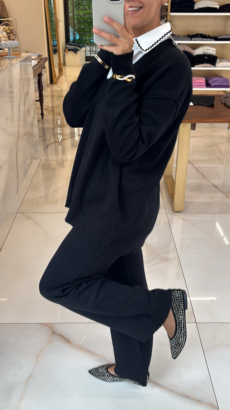 SUSY MIX -  COMPLETO MAGLIA V + PANTALONE - NERO