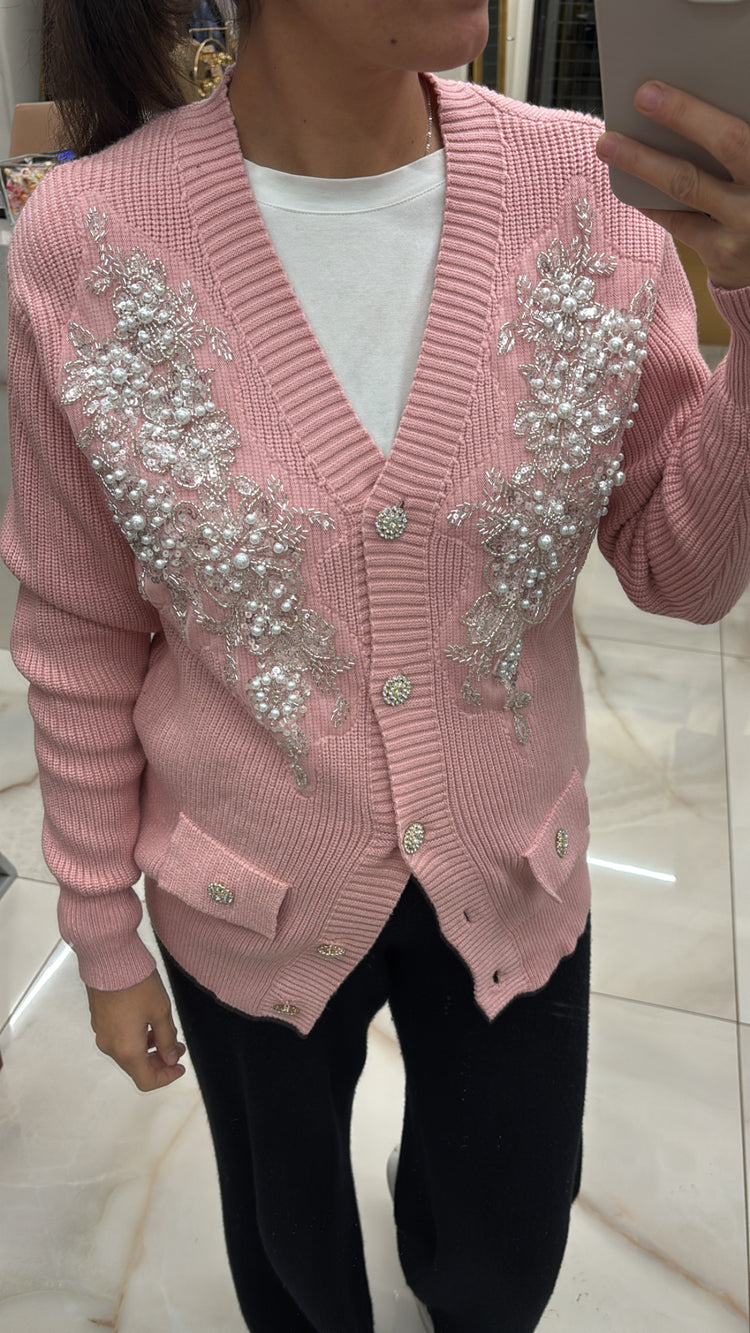 CARDIGAN - RICAMO - ROSA