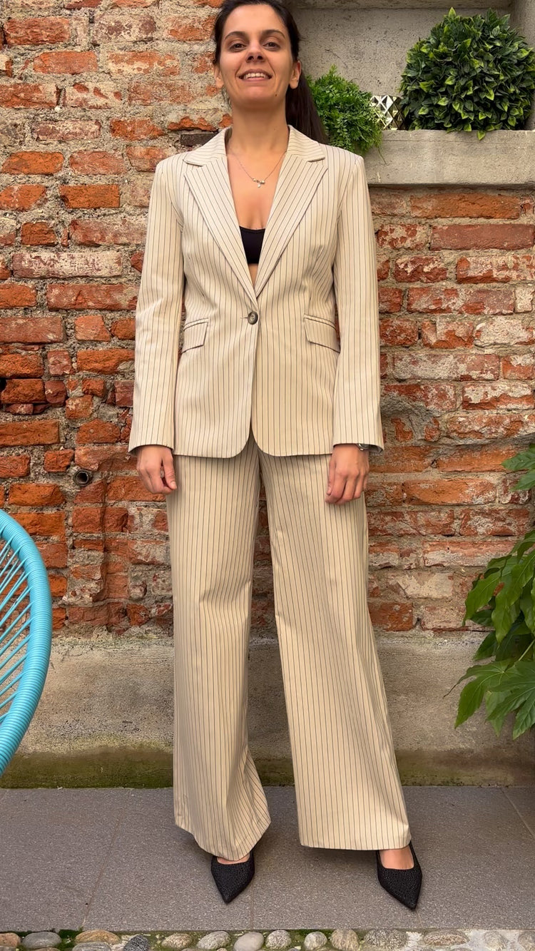 TENSIONE IN - PANTALONE GESSATO - BEIGE