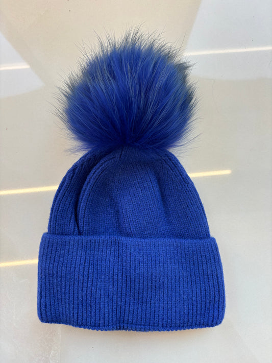 BERRETTA CON PON PON E RISVOLTO - SKIE - BLU CINA