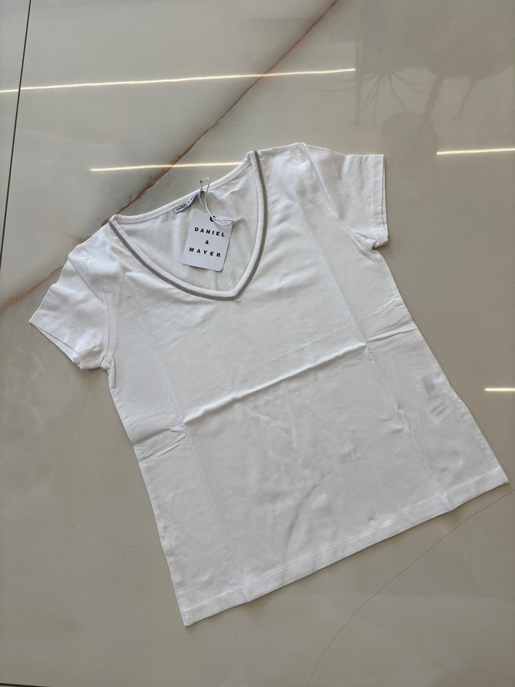 DANIEL & MAYER - T SHIRT SEMPLICE SCOLLO A V - BIANCO