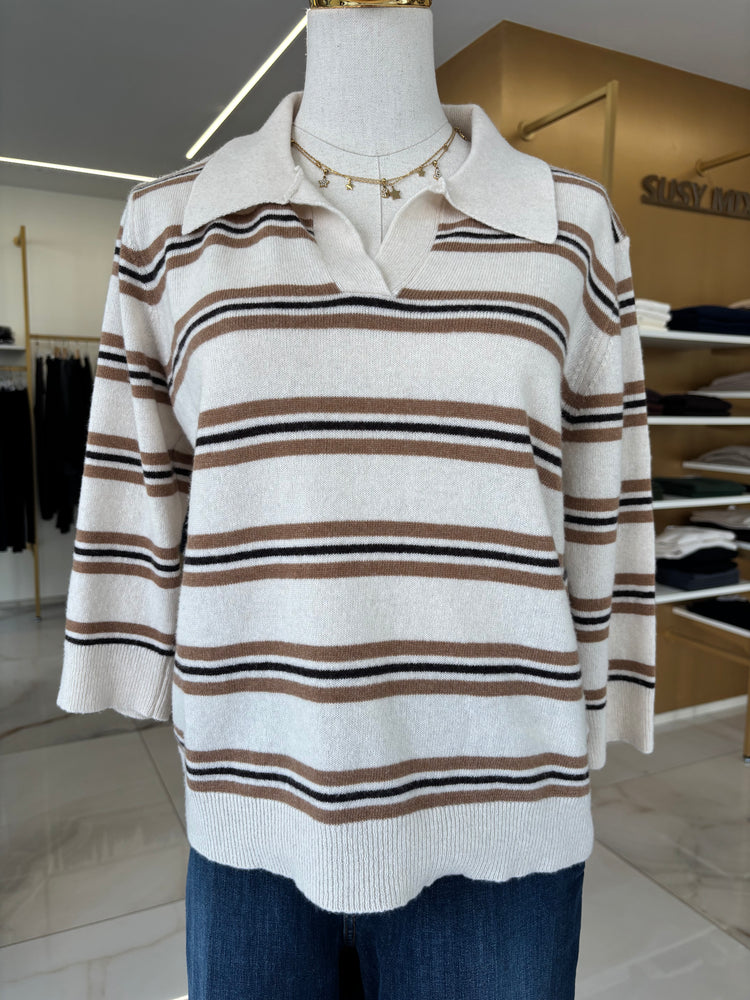 SUSY MIX - POLO IN MAGLIA A RIGHE - PANNA