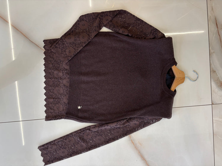 SUSY MIX - MAGLIA PIZZO MANICA 3 / 4 - MORO
