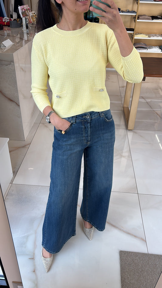 SUSY MIX - MAGLIA BOTTONI STRASS - GIALLO