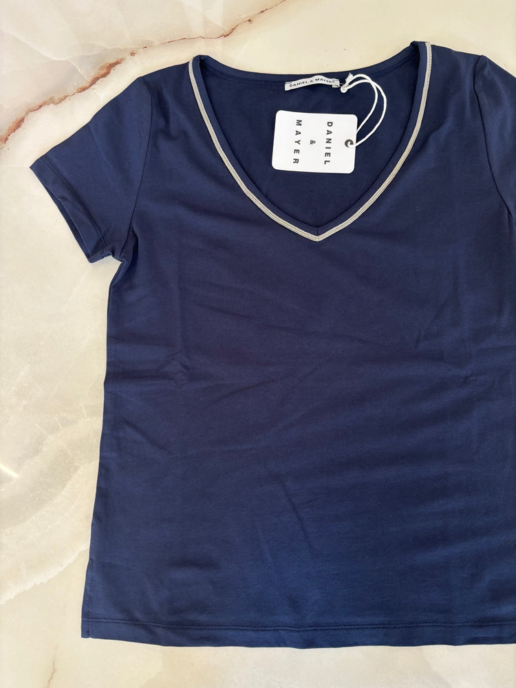 DANIEL & MAYER - T SHIRT SEMPLICE SCOLLO A V - BLU