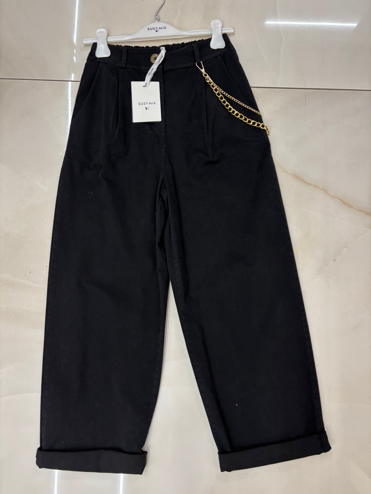 SUSY MIX - PANTALONE NERO C/CATENA