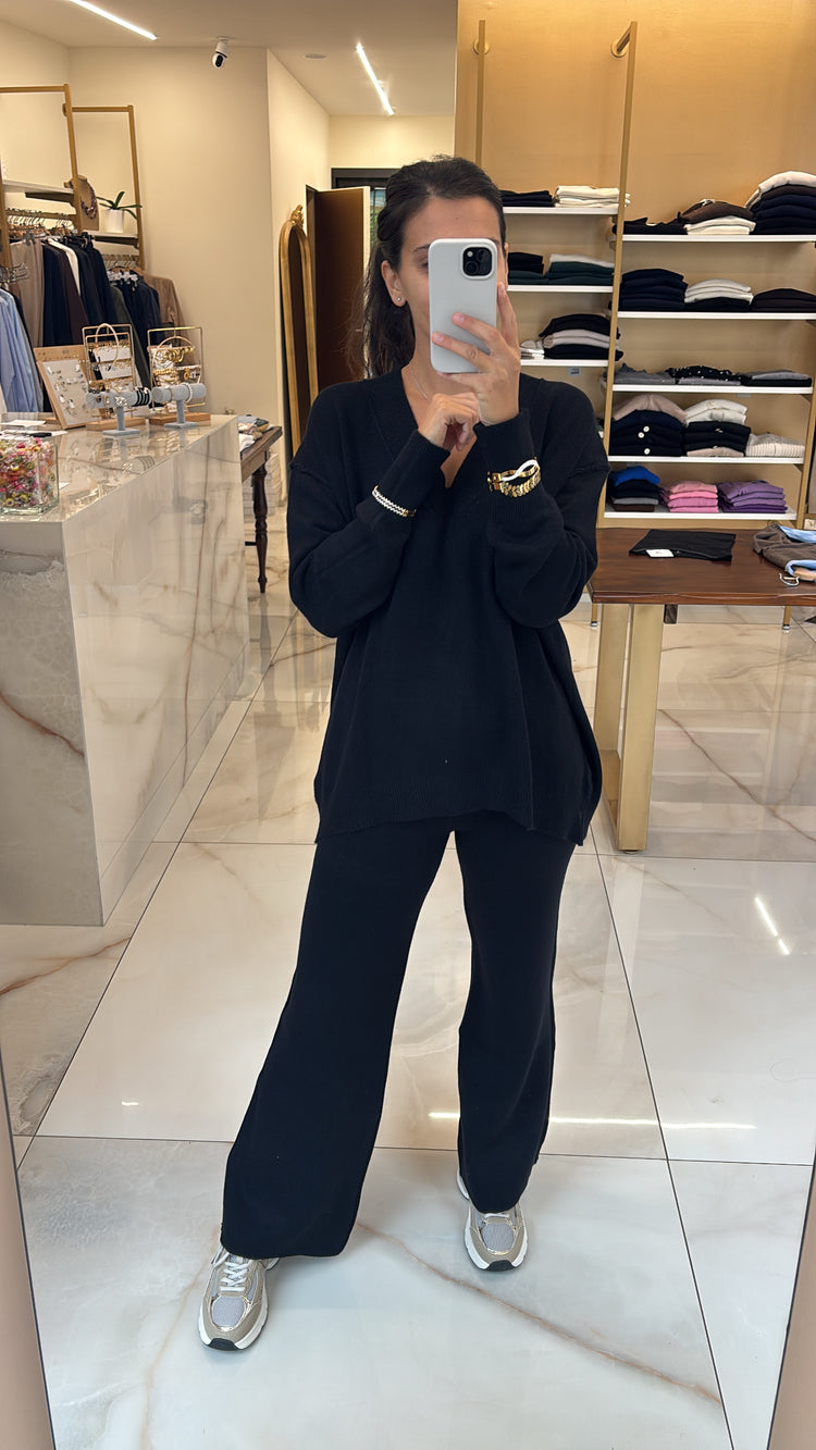 SUSY MIX -  COMPLETO MAGLIA V + PANTALONE - NERO