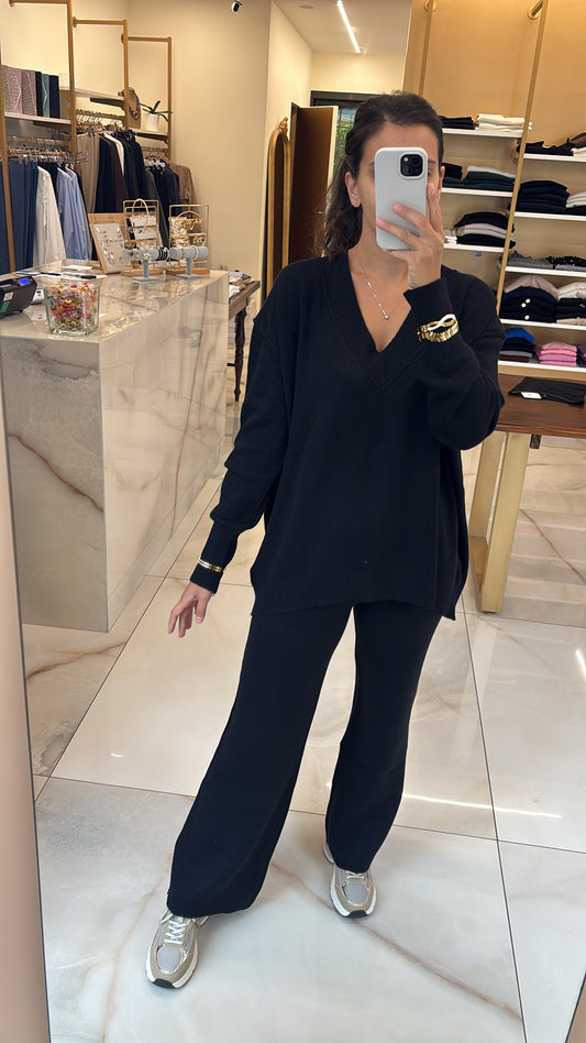 SUSY MIX -  COMPLETO MAGLIA V + PANTALONE - NERO