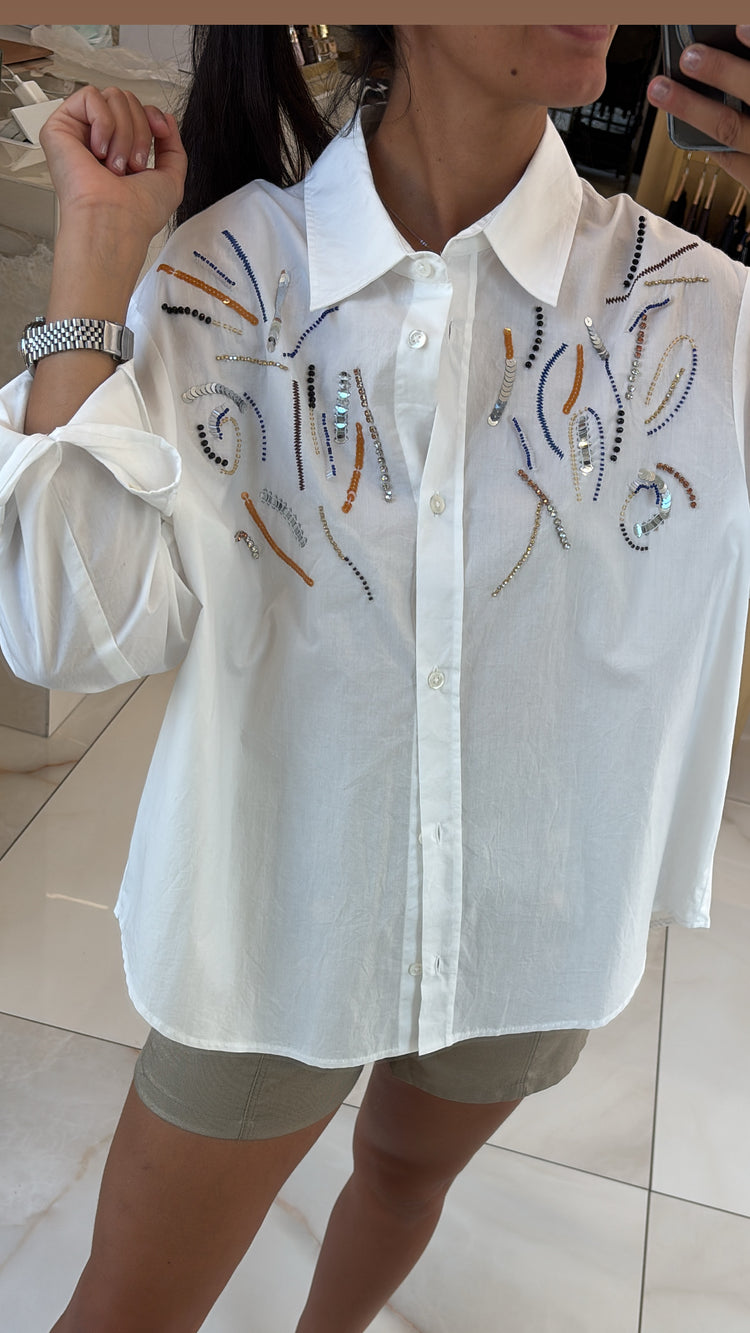 CAMICIA STRASS RICAMO - BIANCA