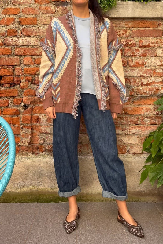 TENSIONE IN - CARDIGAN ROMBI - CELESTE