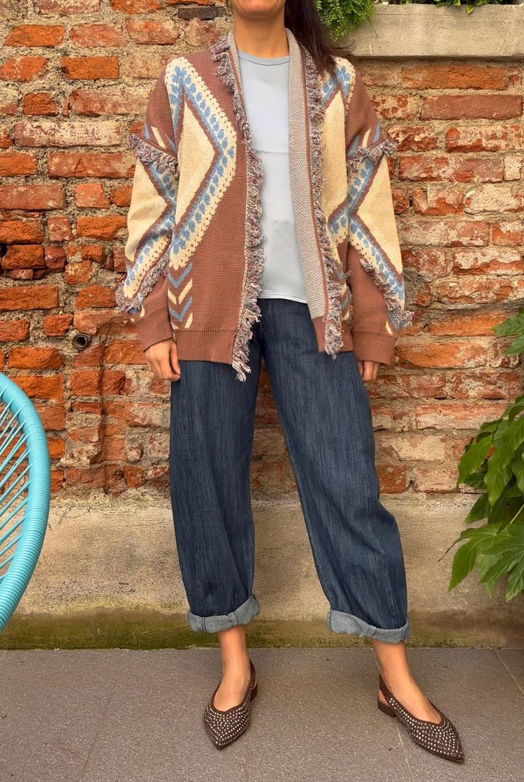 TENSIONE IN - CARDIGAN ROMBI - CELESTE