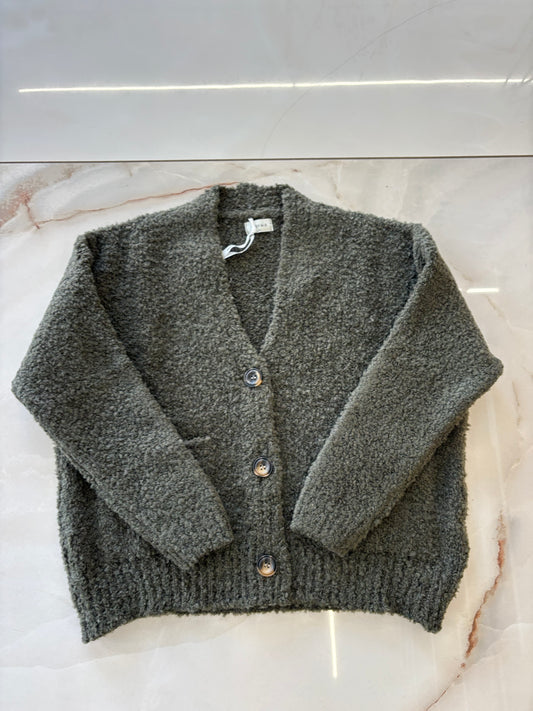 SUSY MIX - CARDIGAN BOUCLE - VERDE MILITARE
