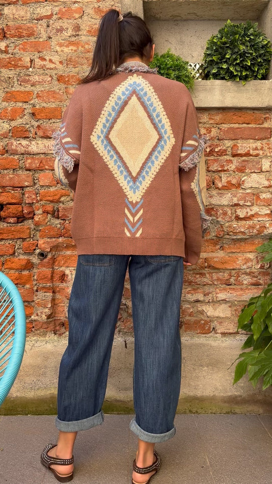 TENSIONE IN - CARDIGAN ROMBI - CELESTE