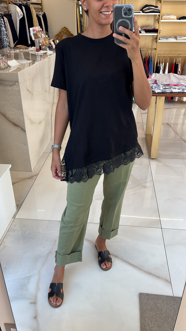 SUSY MIX - T SHIRT PIZZO ASIMMETRICA - NERA
