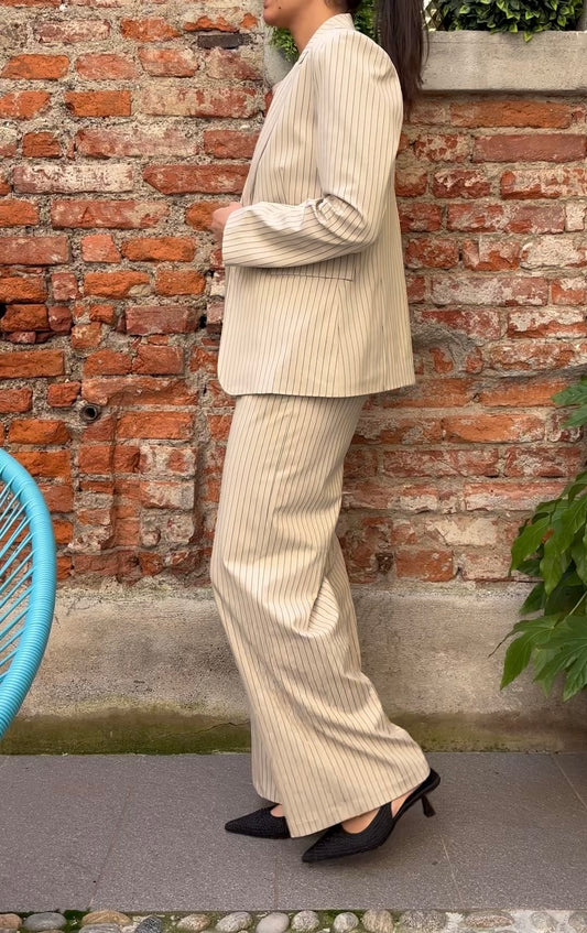 TENSIONE IN - PANTALONE GESSATO - BEIGE