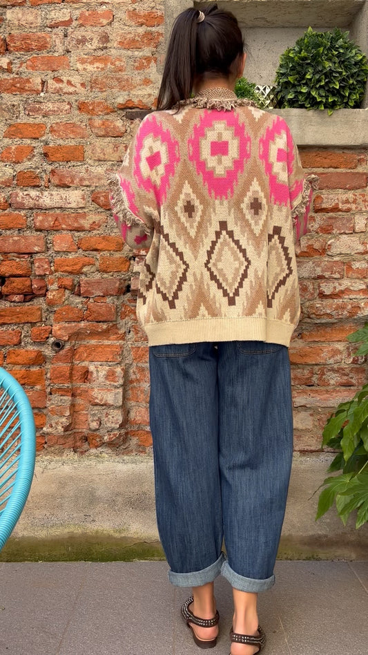 TENSIONE IN - CARDIGAN ROMBI ALL - FUCSIA