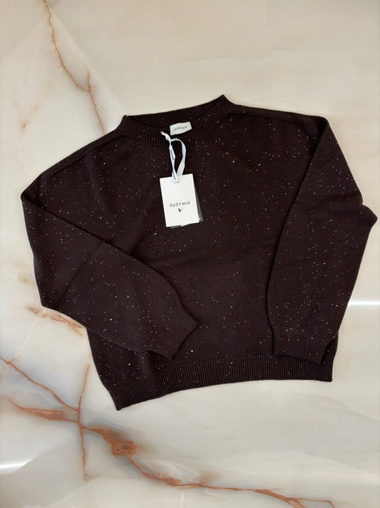 SUSY MIX - MAGLIA GIROCOLLO PAILLETES - MORO
