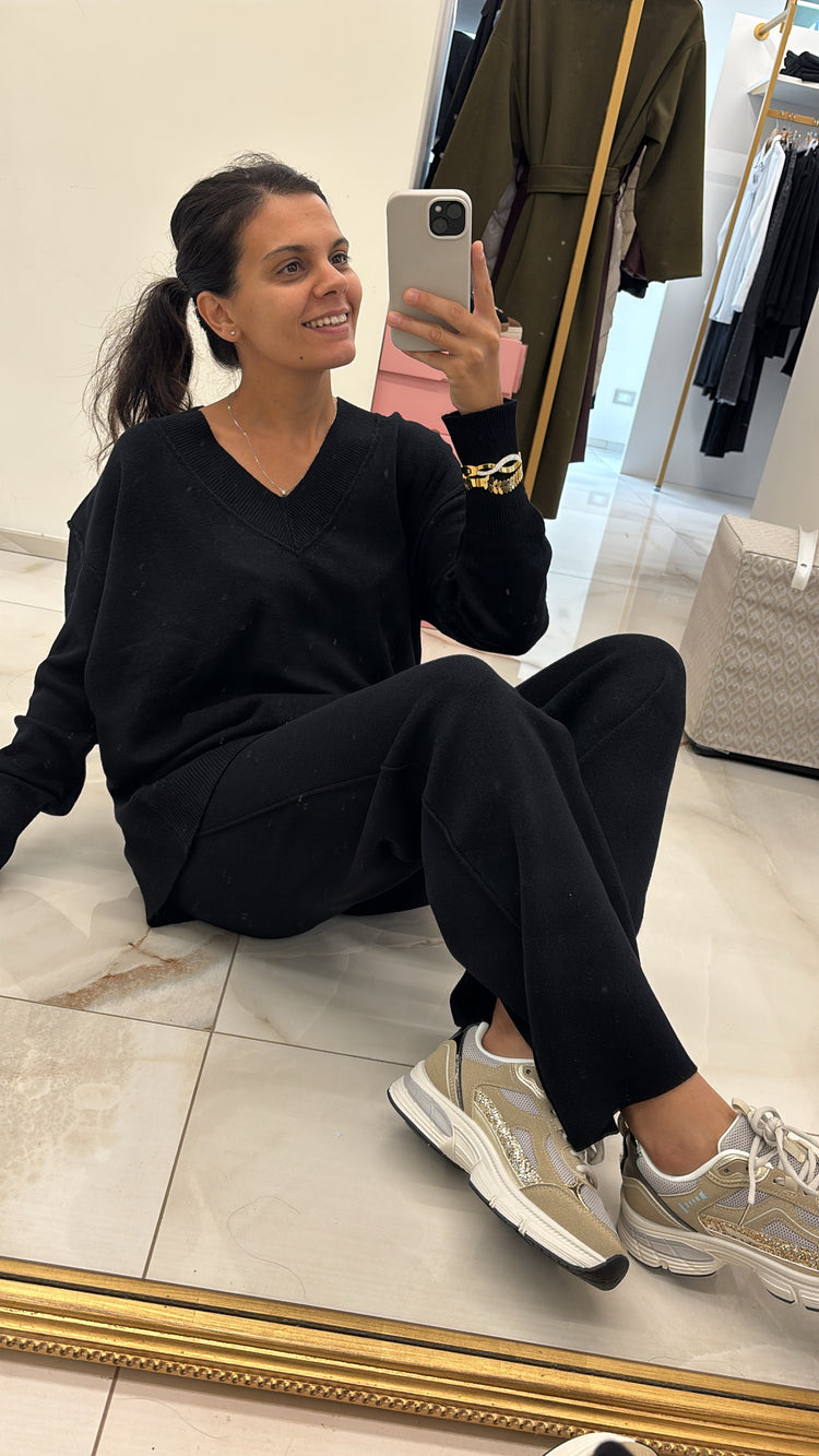 SUSY MIX -  COMPLETO MAGLIA V + PANTALONE - NERO