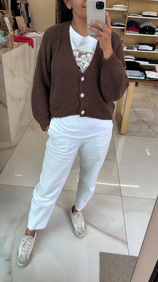 HAVEONE - CARDIGAN TRE BOTTONI GIOIELLO - MOKA
