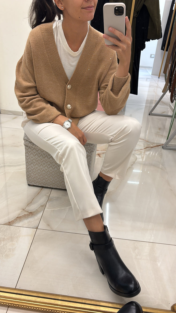 SUSY MIX - CARDIGAN CROP - MICRO PAILLETTES - MIELE