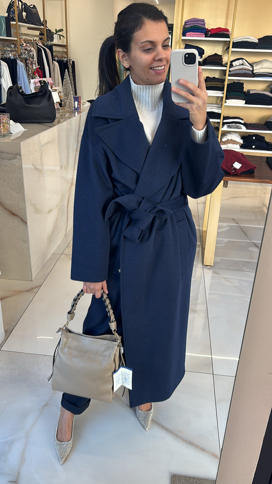 SOUVENIR - CAPPOTTO CON CINTURA - BLU NOTTE