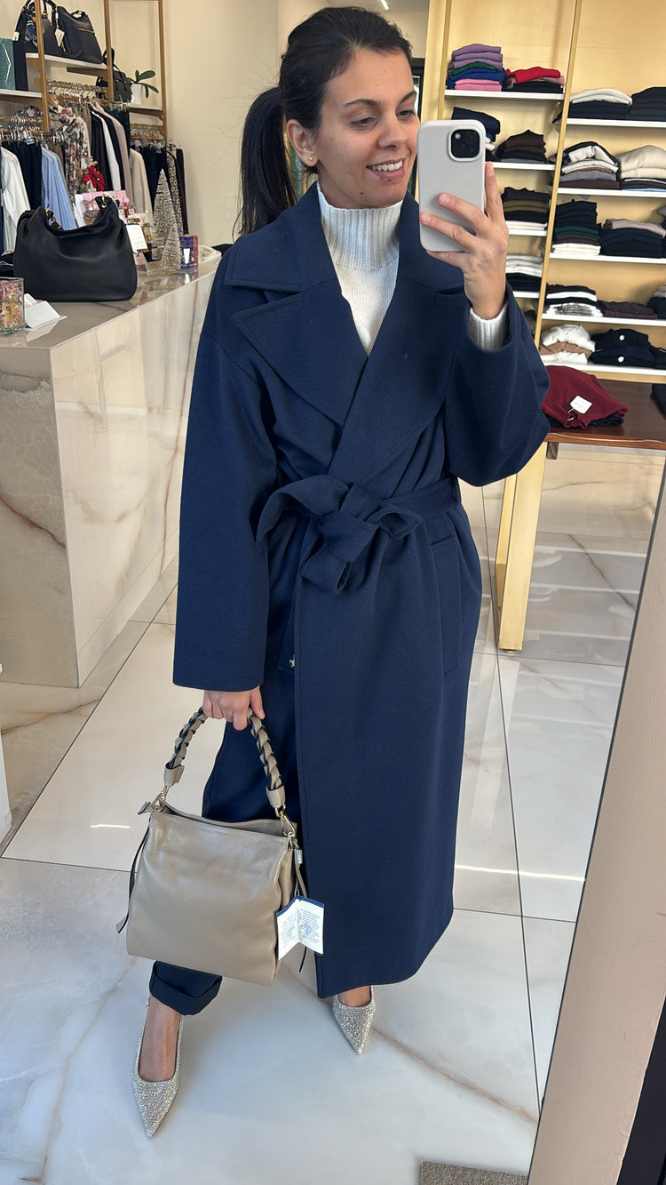 SOUVENIR - CAPPOTTO CON CINTURA - BLU NOTTE