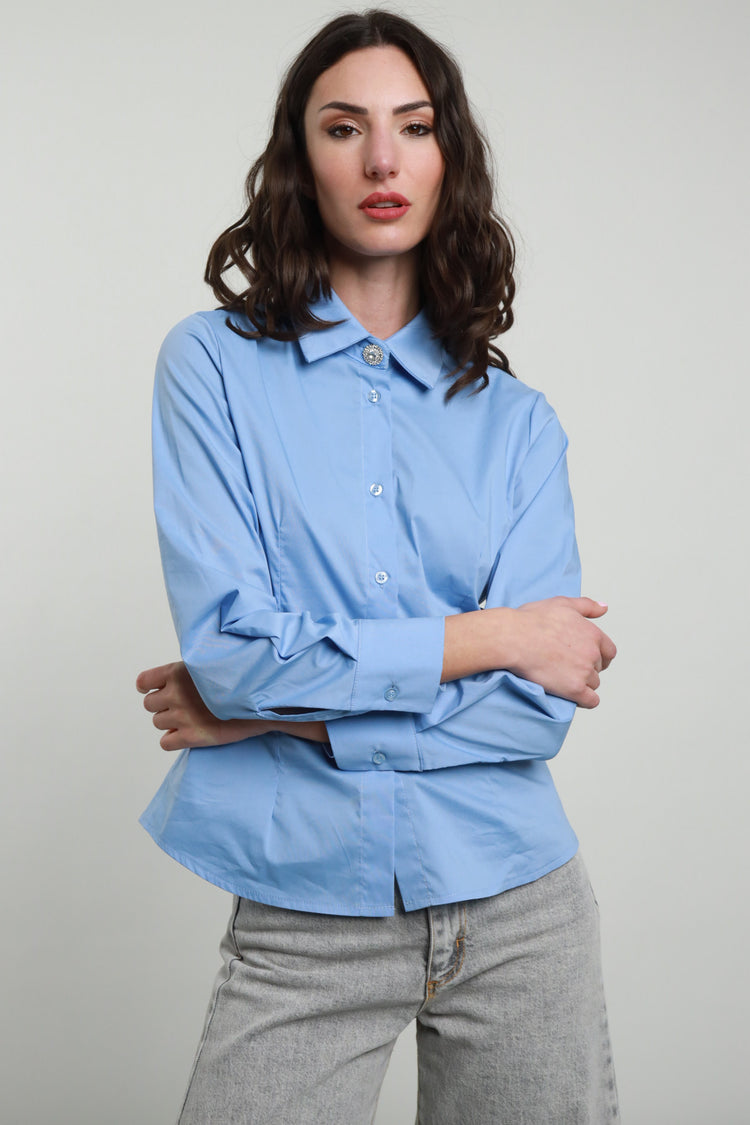 SUSY MIX - CAMICIA BOTTONE GIOIELLO - AZZURRA