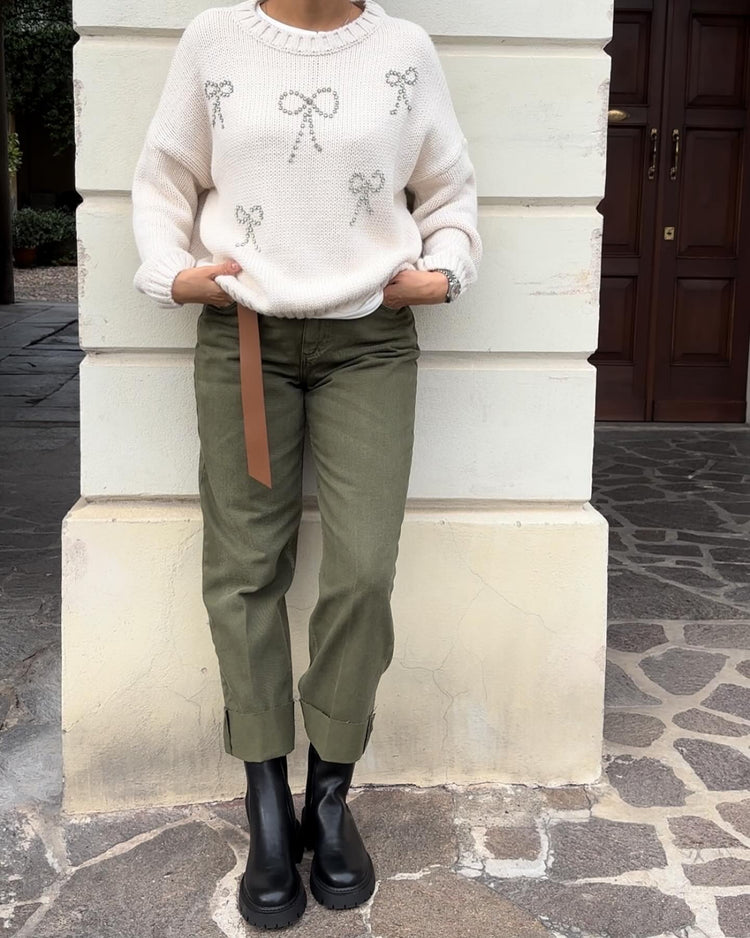 HAVEONE - PANTALONE " MANDY " - VERDE MILITARE