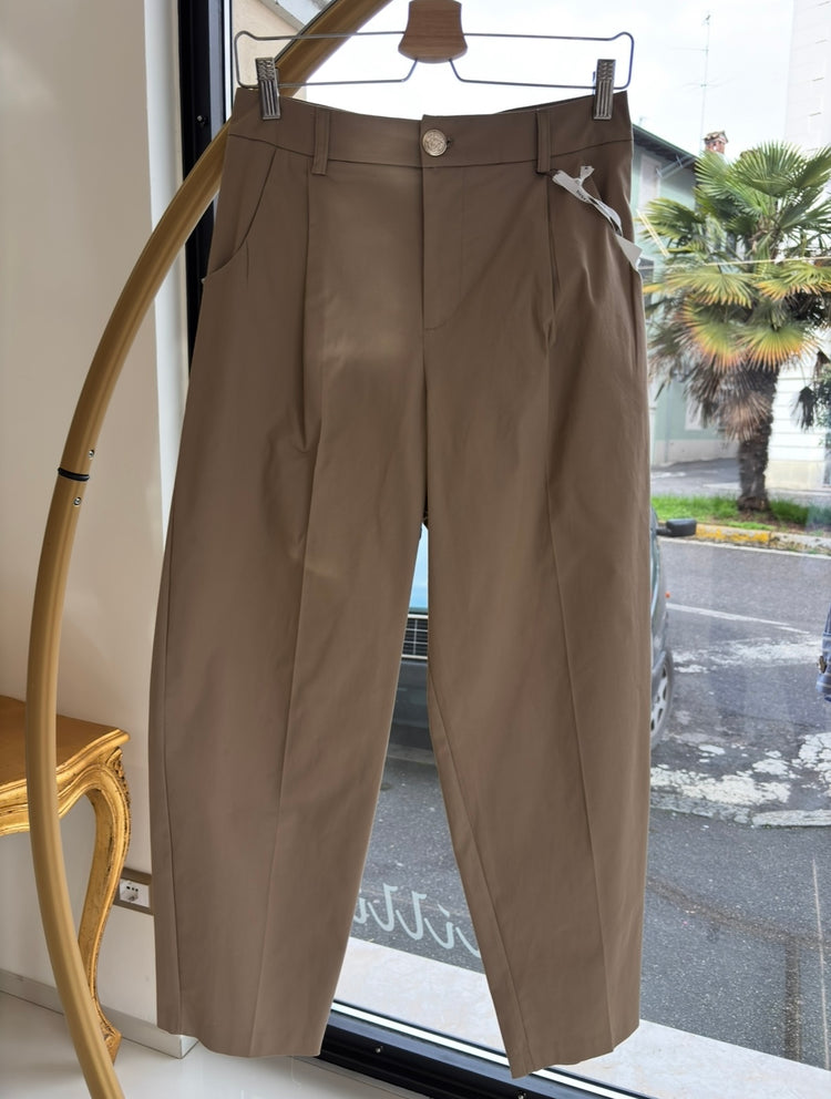 SUSY MIX - PANTALONE CARROT BOTTONE ORO - BEIGE