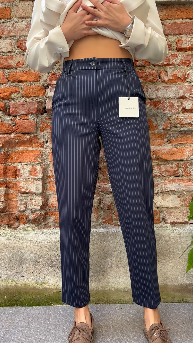 TENSIONE IN - PANTALONE A SIGARETTA GESSATO - BLU