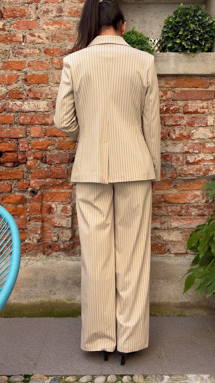 TENSIONE IN - PANTALONE GESSATO - BEIGE
