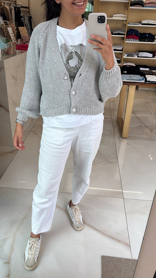HAVEONE - CARDIGAN TRE BOTTONI GIOIELLO - GRIGIO