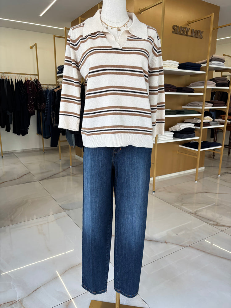 SUSY MIX - POLO IN MAGLIA A RIGHE - PANNA