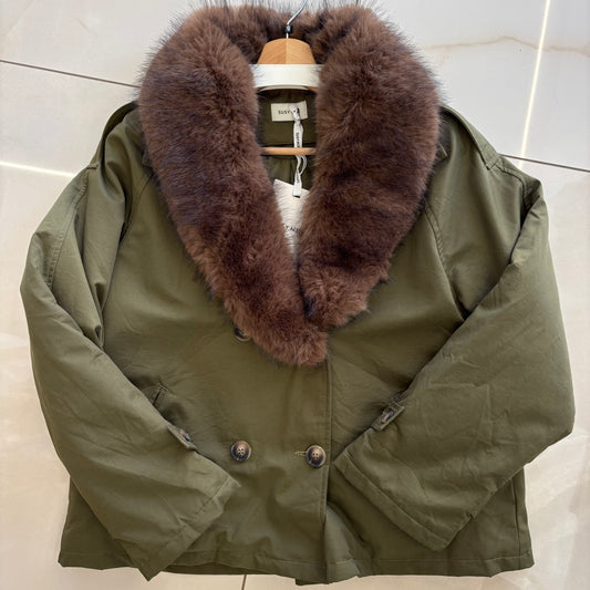 SUSY MIX - GIACCA TRAPUNTATA CON PELO RIMOVIBILE - VERDE MILITARE